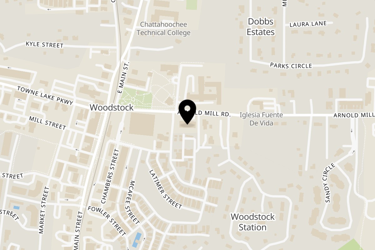 Map showing the location of Woodstock - Sizzling Spices on 106 Arnold Mill Rd Ste A-1 in Woodstock