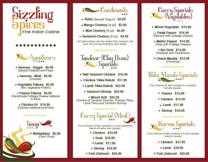 Menu - Sizzling Spices